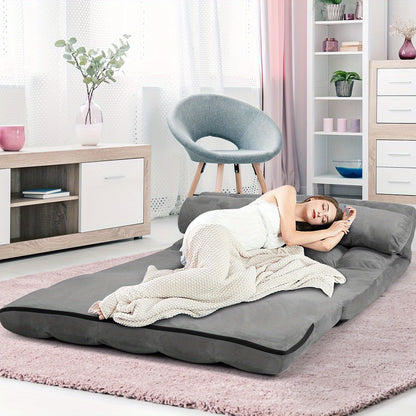 Verstelbare Vloerbank – Slaapbank – Lounger – Opvouwbare Bank – Zitzak – 6 Posities – Inclusief 2 Kussens – Grijs