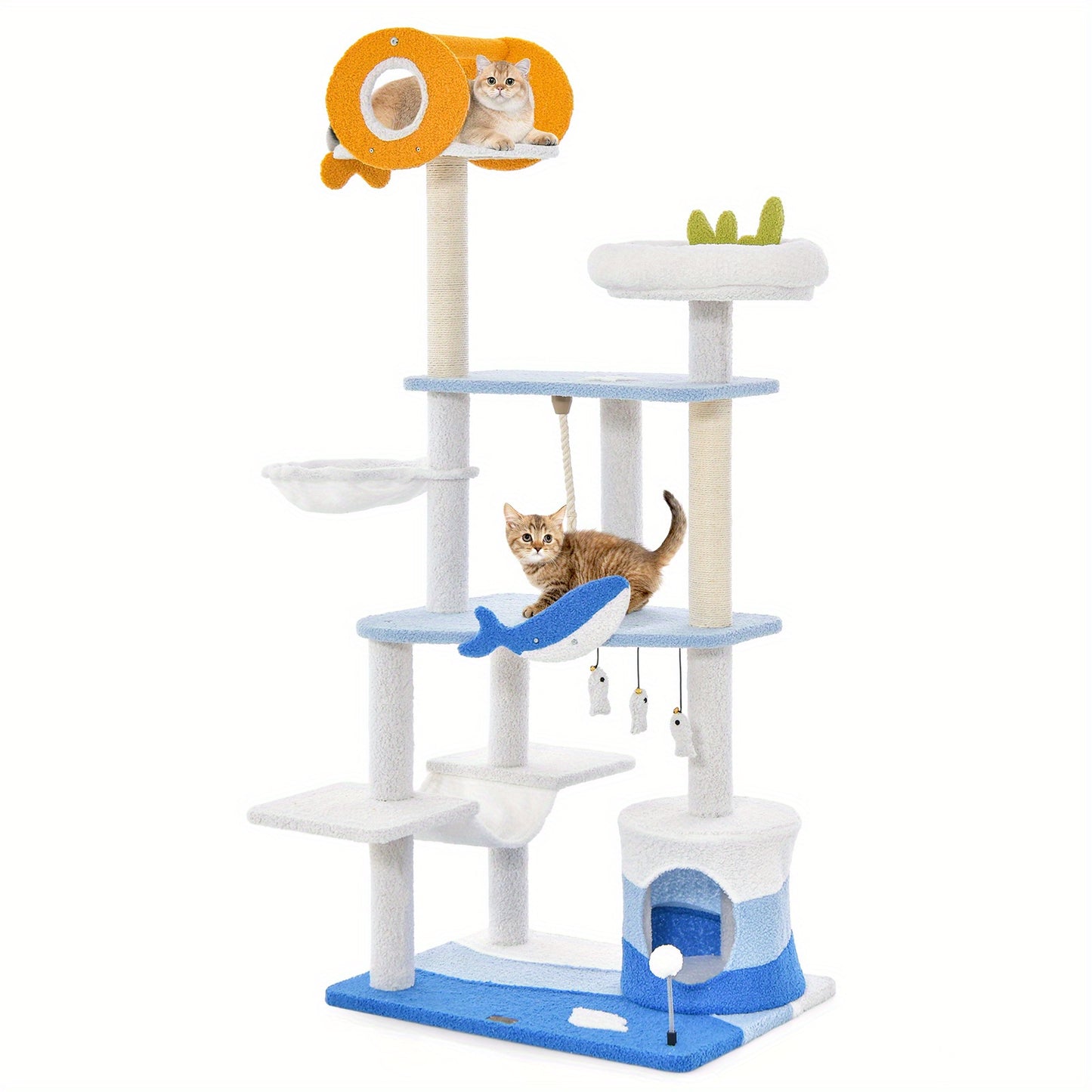 Krabpaal – Kattenboom – Kattenhuis – Kattenmeubel – Kattenkrabpaal – Multilevel Kattenboom – Duurzame Sisal Krabpalen – 69x49x168 cm Blauw