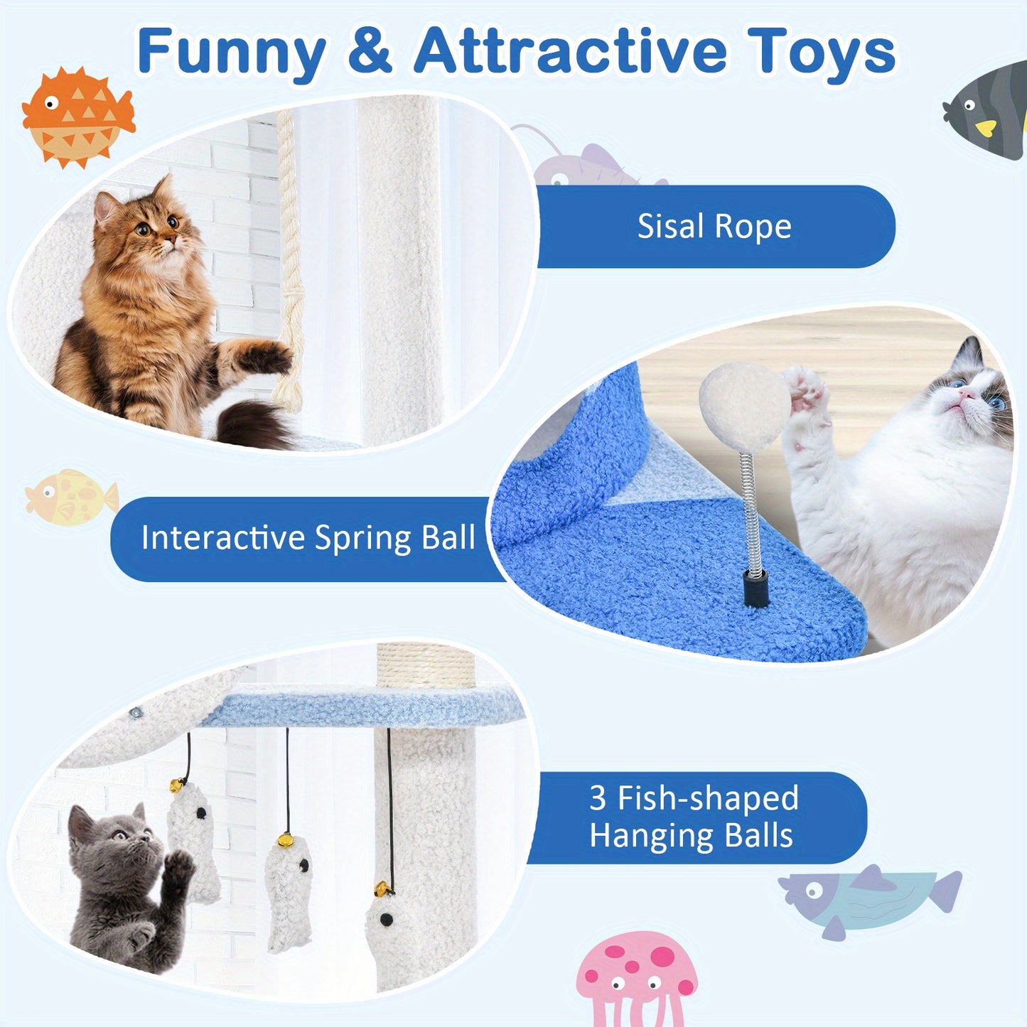 Krabpaal – Kattenboom – Kattenhuis – Kattenmeubel – Kattenkrabpaal – Multilevel Kattenboom – Duurzame Sisal Krabpalen – 69x49x168 cm Blauw