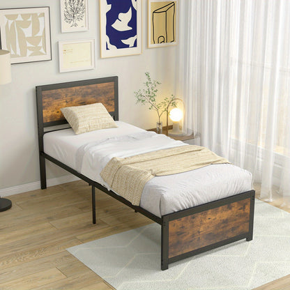 Bedframe – Industrieel Bed – Metalen Bed – Eenpersoonsbed – Jongerenbed – 90x200 cm – Hoog Hoofdeinde – 36 cm Opbergruimte Onder Bed