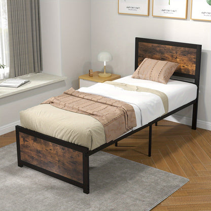 Bedframe – Industrieel Bed – Metalen Bed – Eenpersoonsbed – Jongerenbed – 90x200 cm – Hoog Hoofdeinde – 36 cm Opbergruimte Onder Bed
