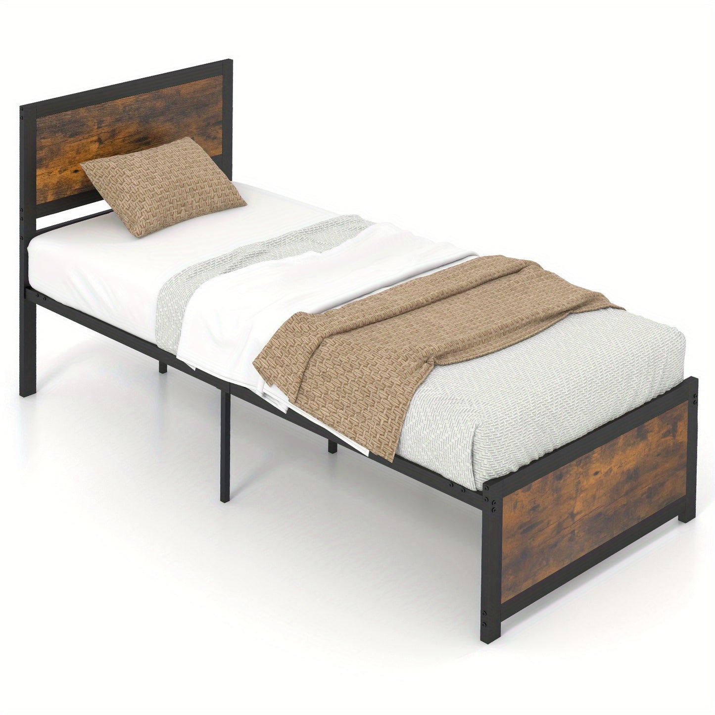 Bedframe – Industrieel Bed – Metalen Bed – Eenpersoonsbed – Jongerenbed – 90x200 cm – Hoog Hoofdeinde – 36 cm Opbergruimte Onder Bed