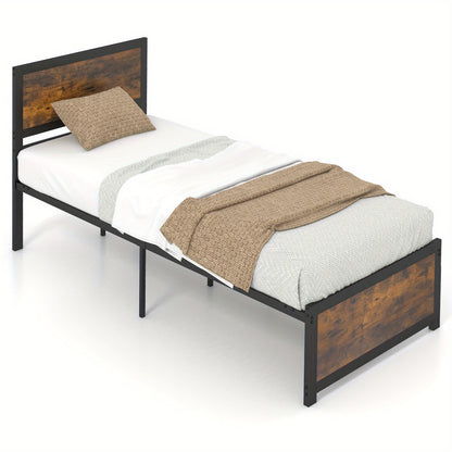 Bedframe – Industrieel Bed – Metalen Bed – Eenpersoonsbed – Jongerenbed – 90x200 cm – Hoog Hoofdeinde – 36 cm Opbergruimte Onder Bed