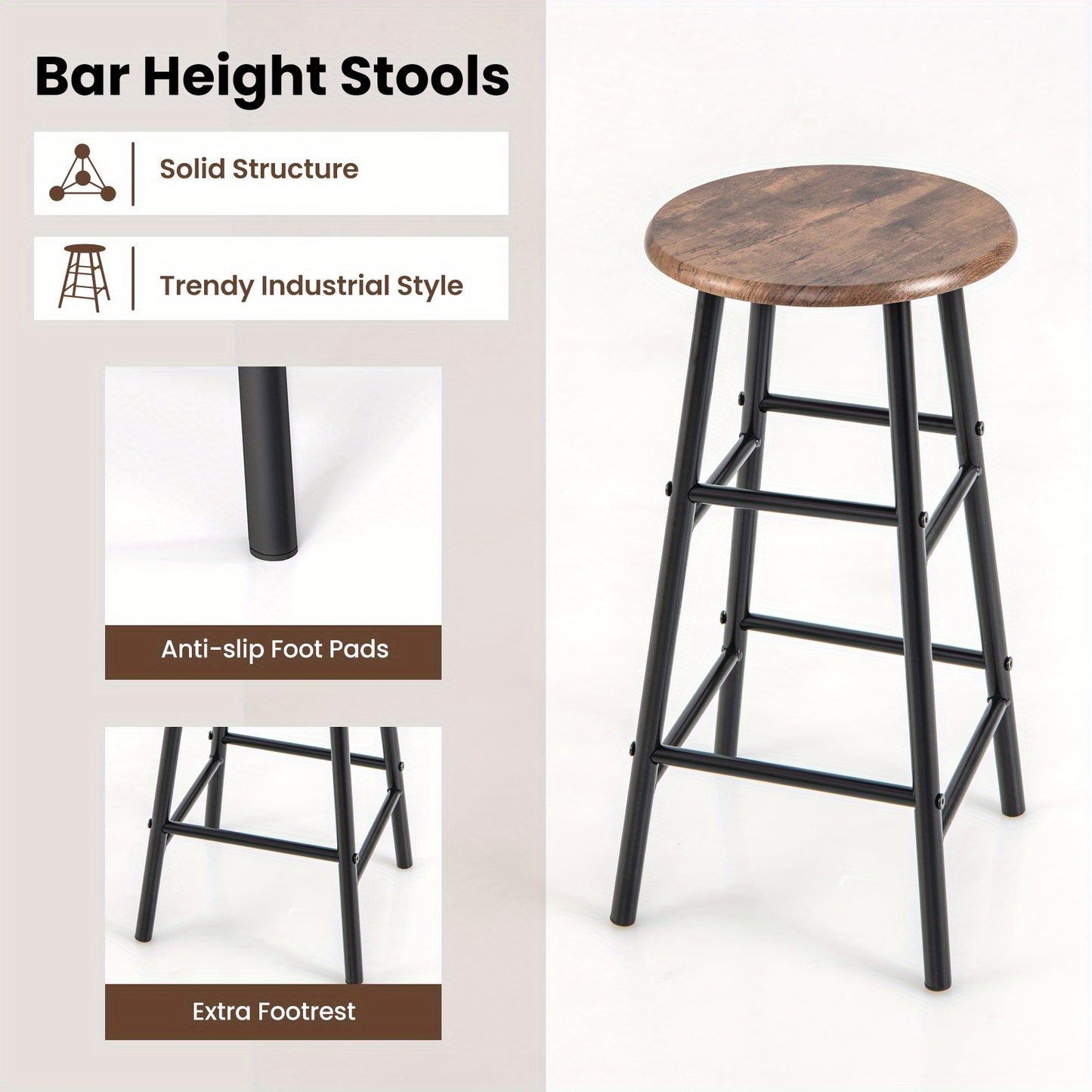 Barset – Barkrukken – Bartafel – Bistroset – Pubtafel – Vintage Bruin – Industriële Stijl – MDF Met Metaal – Inclusief Wijnrek Voor 6 Flessen