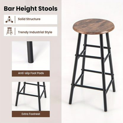 Barset – Barkrukken – Bartafel – Bistroset – Pubtafel – Vintage Bruin – Industriële Stijl – MDF Met Metaal – Inclusief Wijnrek Voor 6 Flessen