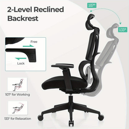 Bureaustoel – Bureaustoelen – Kantoorstoel – Draaistoel – Gamingstoel – Ergonomisch Design – Verstelbare Rugleuning – Mesh & Spons – Zwart – Max. 160 kg
