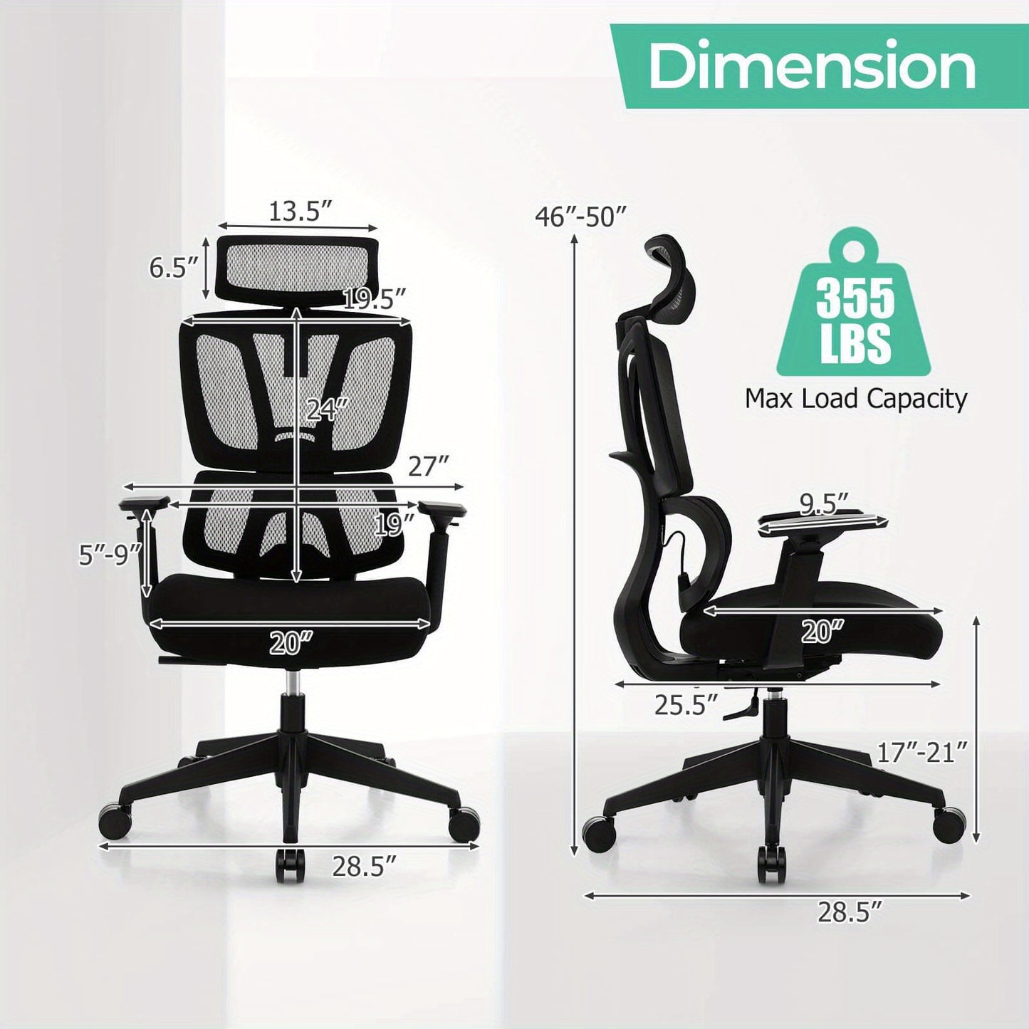 Bureaustoel – Bureaustoelen – Kantoorstoel – Draaistoel – Gamingstoel – Ergonomisch Design – Verstelbare Rugleuning – Mesh & Spons – Zwart – Max. 160 kg