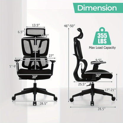 Bureaustoel – Bureaustoelen – Kantoorstoel – Draaistoel – Gamingstoel – Ergonomisch Design – Verstelbare Rugleuning – Mesh & Spons – Zwart – Max. 160 kg