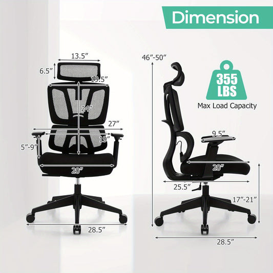 Bureaustoel – Bureaustoelen – Kantoorstoel – Draaistoel – Gamingstoel – Ergonomisch Design – Verstelbare Rugleuning – Mesh & Spons – Zwart – Max. 160 kg
