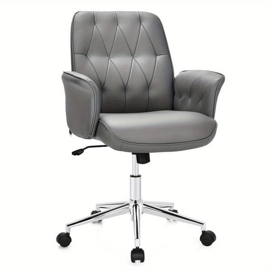 Bureaustoel – Kantoorstoel – Draaistoel – Gamestoel – Office Chair – Verstelbare Zithoogte – Kunstleer Grijs – Met Schommelfunctie