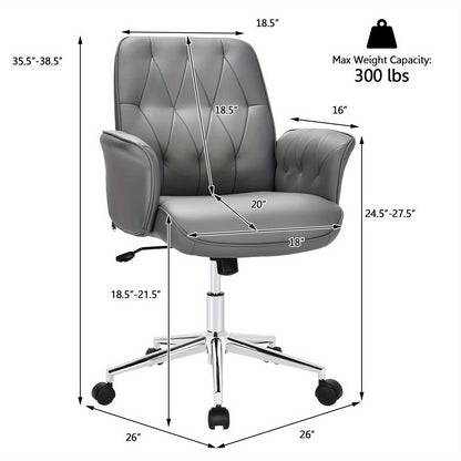 Bureaustoel – Kantoorstoel – Draaistoel – Gamestoel – Office Chair – Verstelbare Zithoogte – Kunstleer Grijs – Met Schommelfunctie