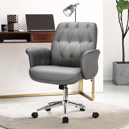Bureaustoel – Kantoorstoel – Draaistoel – Gamestoel – Office Chair – Verstelbare Zithoogte – Kunstleer Grijs – Met Schommelfunctie