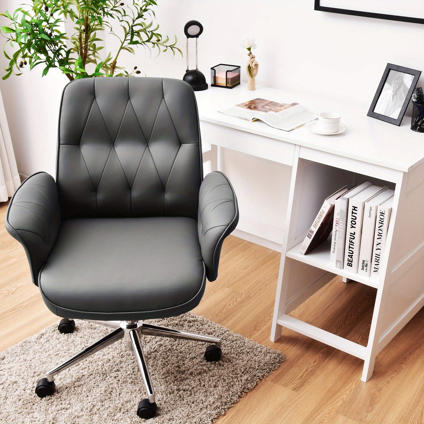 Bureaustoel – Kantoorstoel – Draaistoel – Gamestoel – Office Chair – Verstelbare Zithoogte – Kunstleer Grijs – Met Schommelfunctie