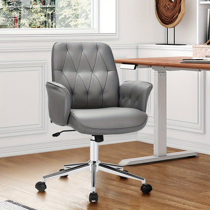 Bureaustoel – Kantoorstoel – Draaistoel – Gamestoel – Office Chair – Verstelbare Zithoogte – Kunstleer Grijs – Met Schommelfunctie