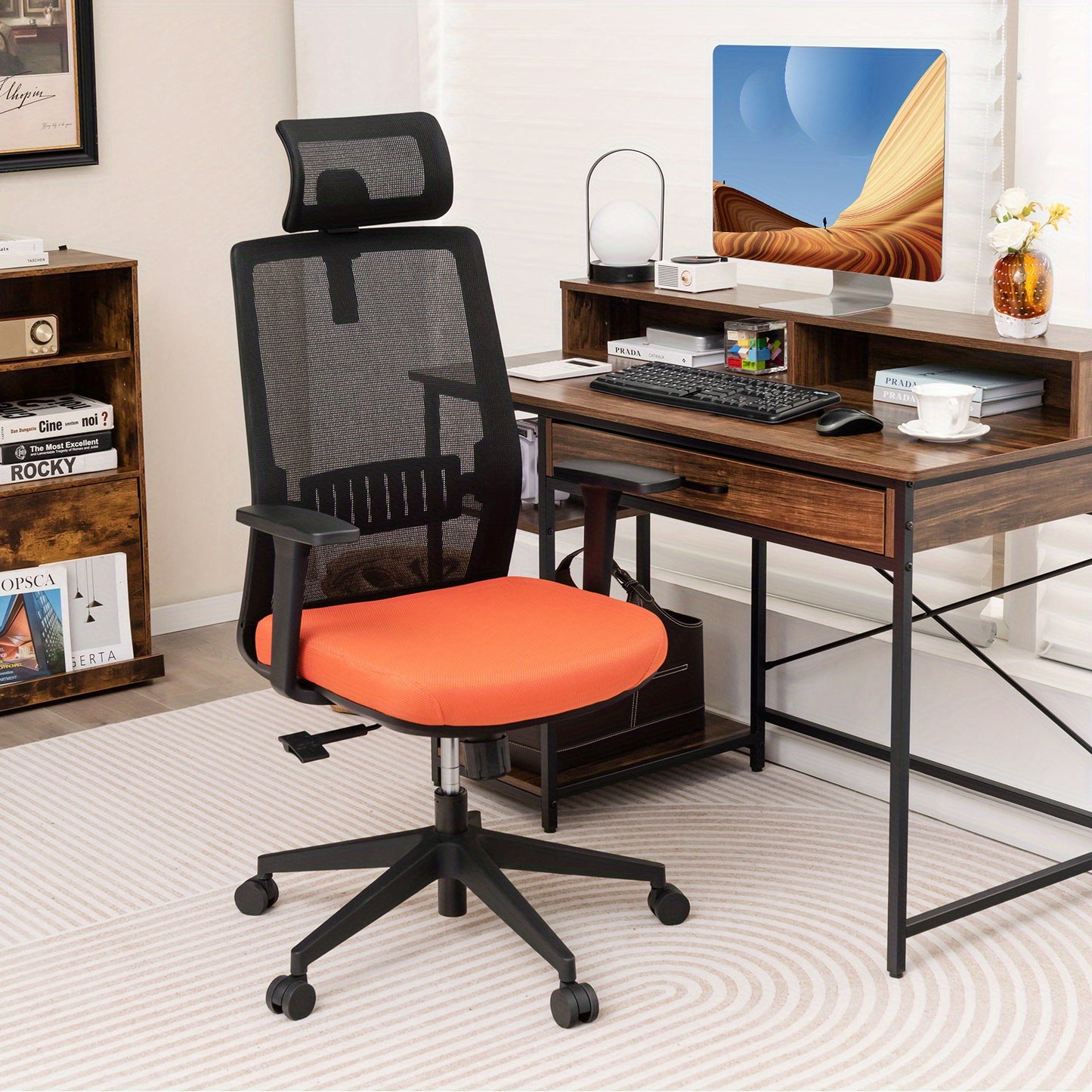 Ergonomische Bureaustoel – Kantoorstoel – Design Stoel – Bureaustoel Thuis – Werkstoel – 360° Draaibaar – Verstelbare Zithoogte – Zwart Polyester