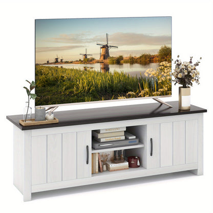 TV-meubel – TV-kast – Lowboard – TV-standaard – TV-tafel – Geschikt voor TV tot 65 inch – Met Kasten en Open Planken – Wit Bruin – 145 x 40 x 50 cm