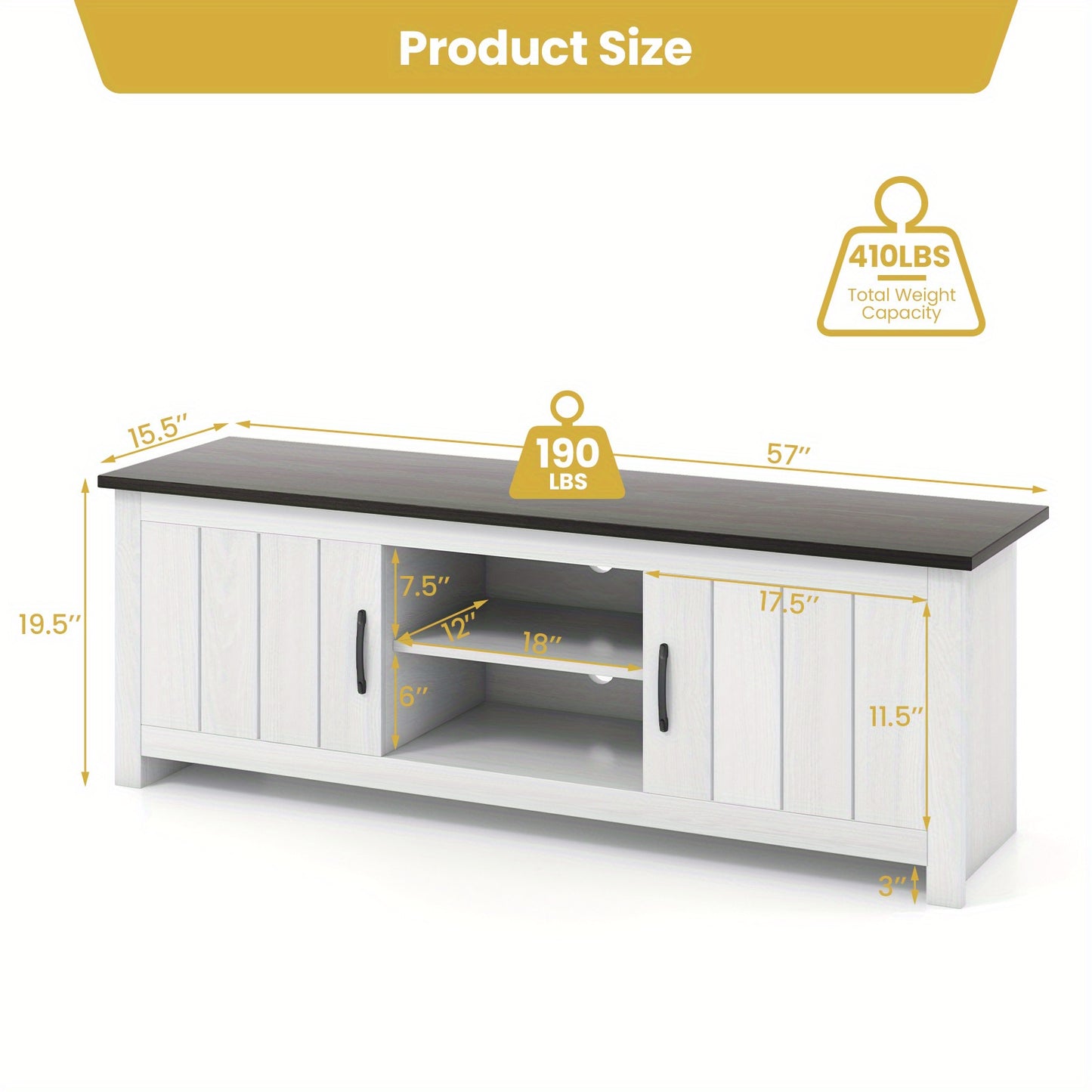 TV-meubel – TV-kast – Lowboard – TV-standaard – TV-tafel – Geschikt voor TV tot 65 inch – Met Kasten en Open Planken – Wit Bruin – 145 x 40 x 50 cm
