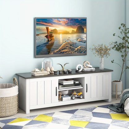 TV-meubel – TV-kast – Lowboard – TV-standaard – TV-tafel – Geschikt voor TV tot 65 inch – Met Kasten en Open Planken – Wit Bruin – 145 x 40 x 50 cm