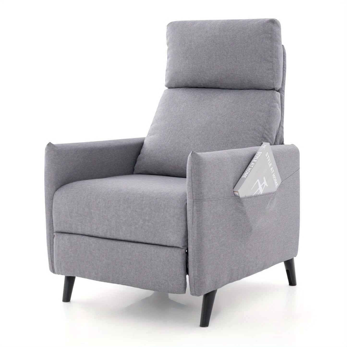 Fauteuil – Relaxstoel – Loungechair – Leunstoel – Armstoel – Verstelbare Rugleuning – Voetsteun – Linnen Stof – Zacht Gewatteerd – Zijvakken – Lichtgrijs