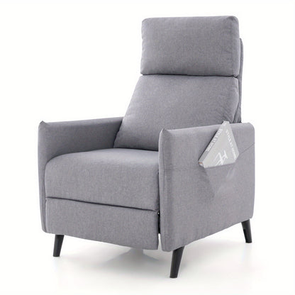 Fauteuil – Relaxstoel – Loungechair – Leunstoel – Armstoel – Verstelbare Rugleuning – Voetsteun – Linnen Stof – Zacht Gewatteerd – Zijvakken – Lichtgrijs