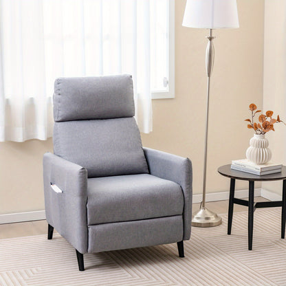 Fauteuil – Relaxstoel – Loungechair – Leunstoel – Armstoel – Verstelbare Rugleuning – Voetsteun – Linnen Stof – Zacht Gewatteerd – Zijvakken – Lichtgrijs
