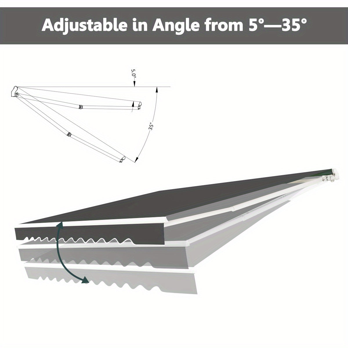 Terraszonwering Uitschuifbare Zonwering Markies Balkonzonwering Veranda Schaduw – Grijs Polyester PU-Coating – Verstelbare Hoek 40°-100° 3x2,5 Meter