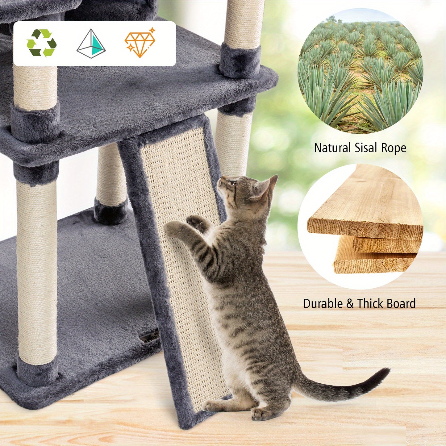 Krabpaal – Kattenkrabpaal – Kattenboom – Kattenmeubel – Krabmeubel – 170 cm Hoog – Duurzaam & Stabiel