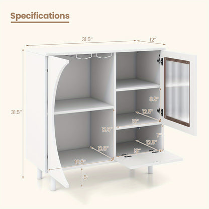 Buffetkast – Keukenkast – Dressoir – Opbergkast – Sideboard – MDF Wit – Getemperde Glazen Deuren