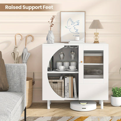 Buffetkast – Keukenkast – Dressoir – Opbergkast – Sideboard – MDF Wit – Getemperde Glazen Deuren