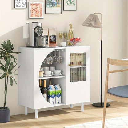 Buffetkast – Keukenkast – Dressoir – Opbergkast – Sideboard – MDF Wit – Getemperde Glazen Deuren