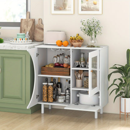 Buffetkast – Keukenkast – Dressoir – Opbergkast – Sideboard – MDF Wit – Getemperde Glazen Deuren