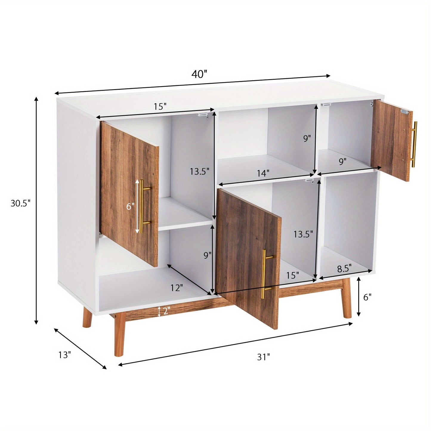 Opbergkast – Buffetkast – Dressoir – Tv-Meubel – Opbergmeubel – Wit Met Bruine Accenten – Duurzaam Mdf & Compact Formaat ”