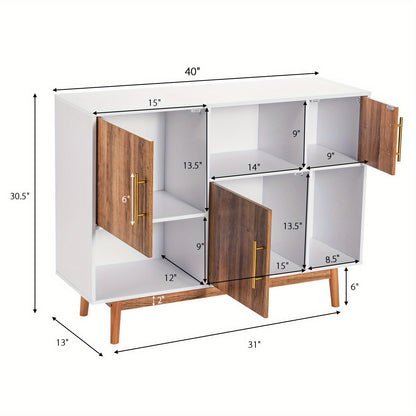 Opbergkast – Buffetkast – Dressoir – Tv-Meubel – Opbergmeubel – Wit Met Bruine Accenten – Duurzaam Mdf & Compact Formaat ”
