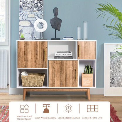 Opbergkast – Buffetkast – Dressoir – Tv-Meubel – Opbergmeubel – Wit Met Bruine Accenten – Duurzaam Mdf & Compact Formaat ”