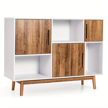 Opbergkast – Buffetkast – Dressoir – Tv-Meubel – Opbergmeubel – Wit Met Bruine Accenten – Duurzaam Mdf & Compact Formaat ”