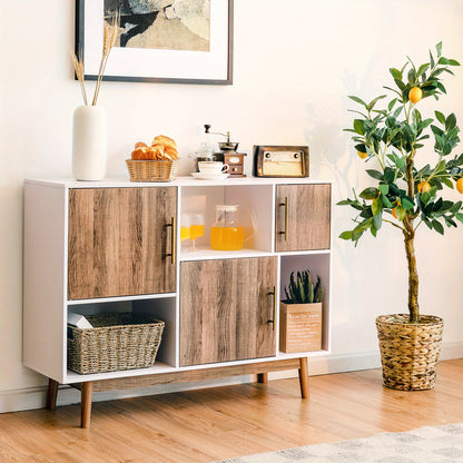 Opbergkast – Buffetkast – Dressoir – Tv-Meubel – Opbergmeubel – Wit Met Bruine Accenten – Duurzaam Mdf & Compact Formaat ”
