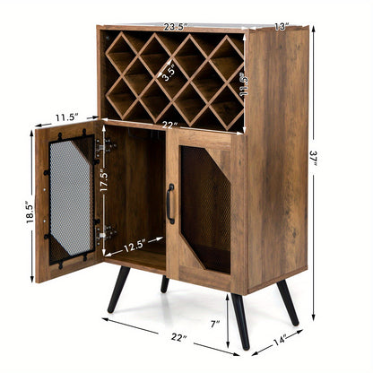 Wijnkast – Wijnrek – Drankkast – Barkast – Dressoir – Vintage Design – MDF En Metaal – 11 Flessen – Glazenhouders