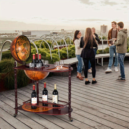 Minibar – Wijnrek – Cocktailbar – Tafelbar – Wijnkast – Houten Minibar Op Wieltjes – Compact En Mobiel – Massief Hardhout