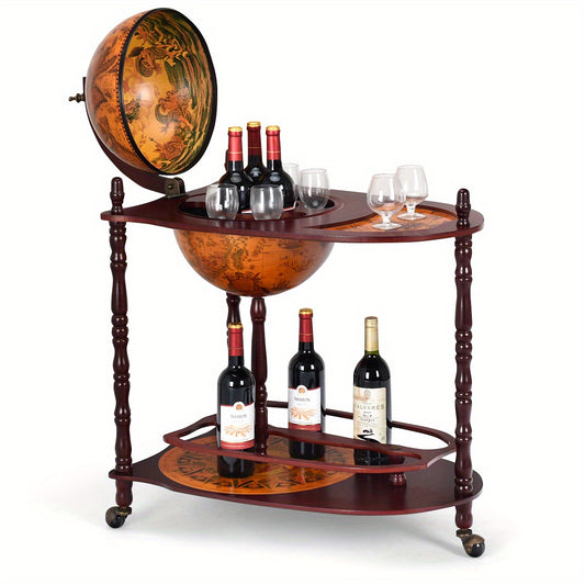 Minibar – Wijnrek – Cocktailbar – Tafelbar – Wijnkast – Houten Minibar Op Wieltjes – Compact En Mobiel – Massief Hardhout