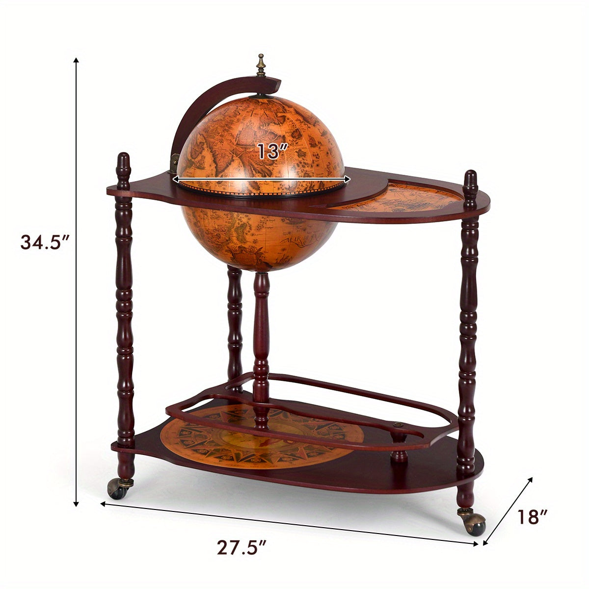 Minibar – Wijnrek – Cocktailbar – Tafelbar – Wijnkast – Houten Minibar Op Wieltjes – Compact En Mobiel – Massief Hardhout