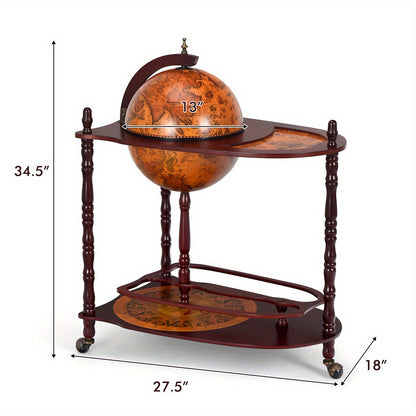 Minibar – Wijnrek – Cocktailbar – Tafelbar – Wijnkast – Houten Minibar Op Wieltjes – Compact En Mobiel – Massief Hardhout