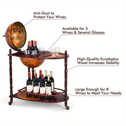 Minibar – Wijnrek – Cocktailbar – Tafelbar – Wijnkast – Houten Minibar Op Wieltjes – Compact En Mobiel – Massief Hardhout
