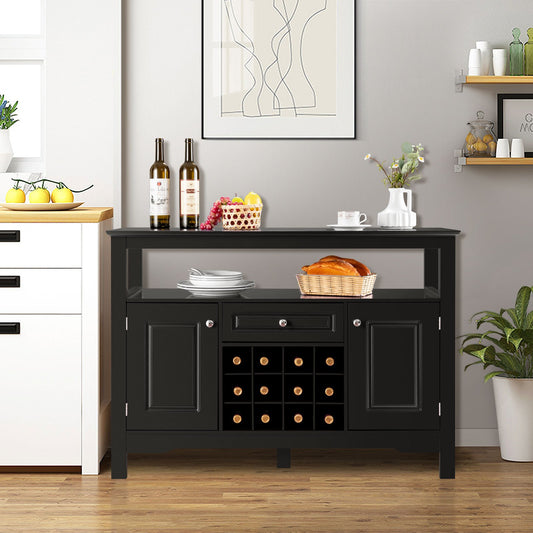 Sideboard keukenkast – keukenkast met deuren – dressoir – buffetkast – wijnkast – zwart MDF – 116 x 40 x 82 cm – met lades en opbergruimte