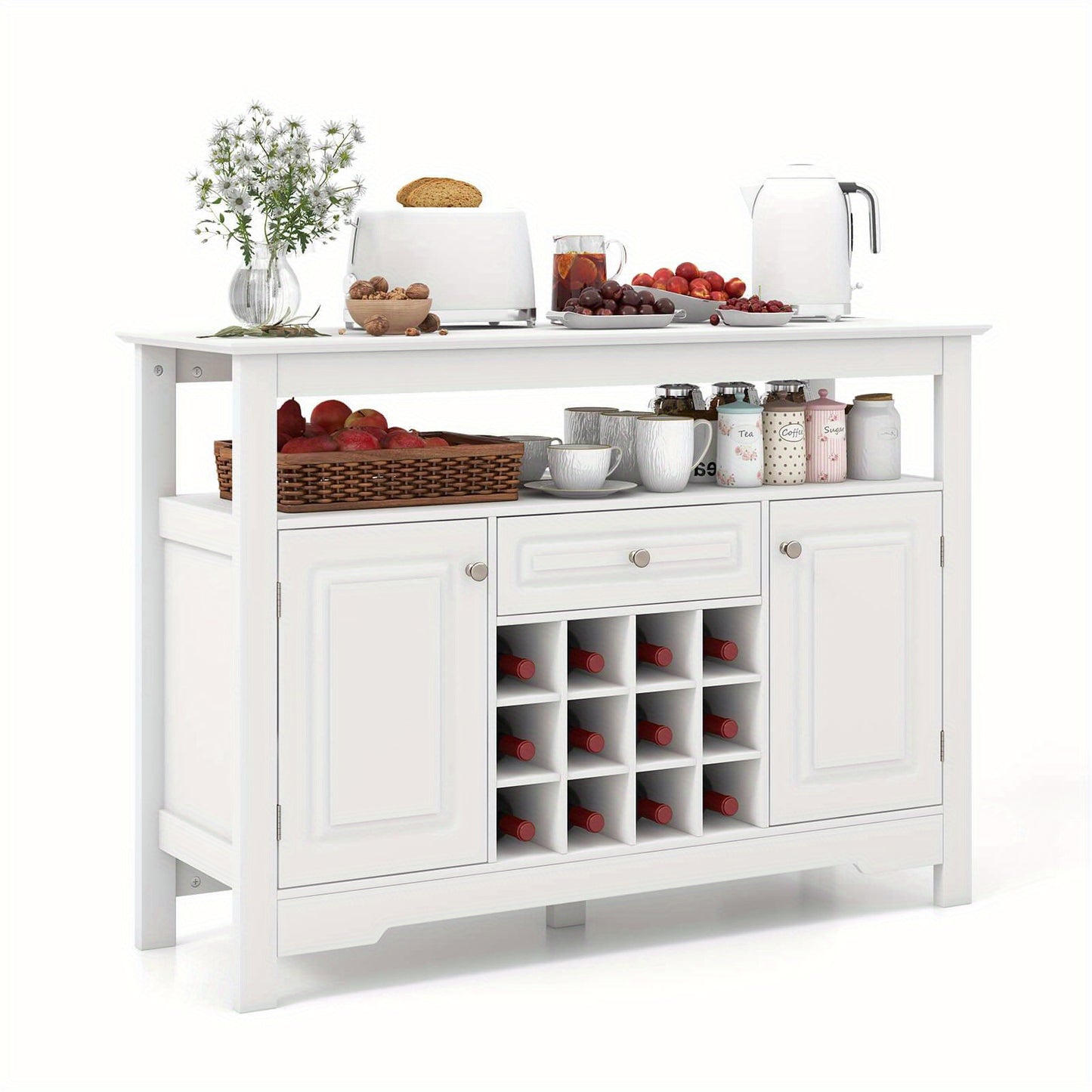 Dressoir – Sideboard – Buffetkast – Opbergkast – Wijnkast – Modern Wit MDF – 116x40x82 cm – Lade en Deuren
