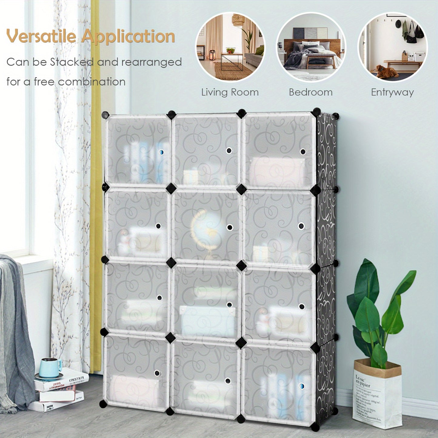 Kubusplank – Vakkenkast – Opbergkast – Wandplank – Boekenkast – 12 Vakken – Metalen Frame & PP Kunststof