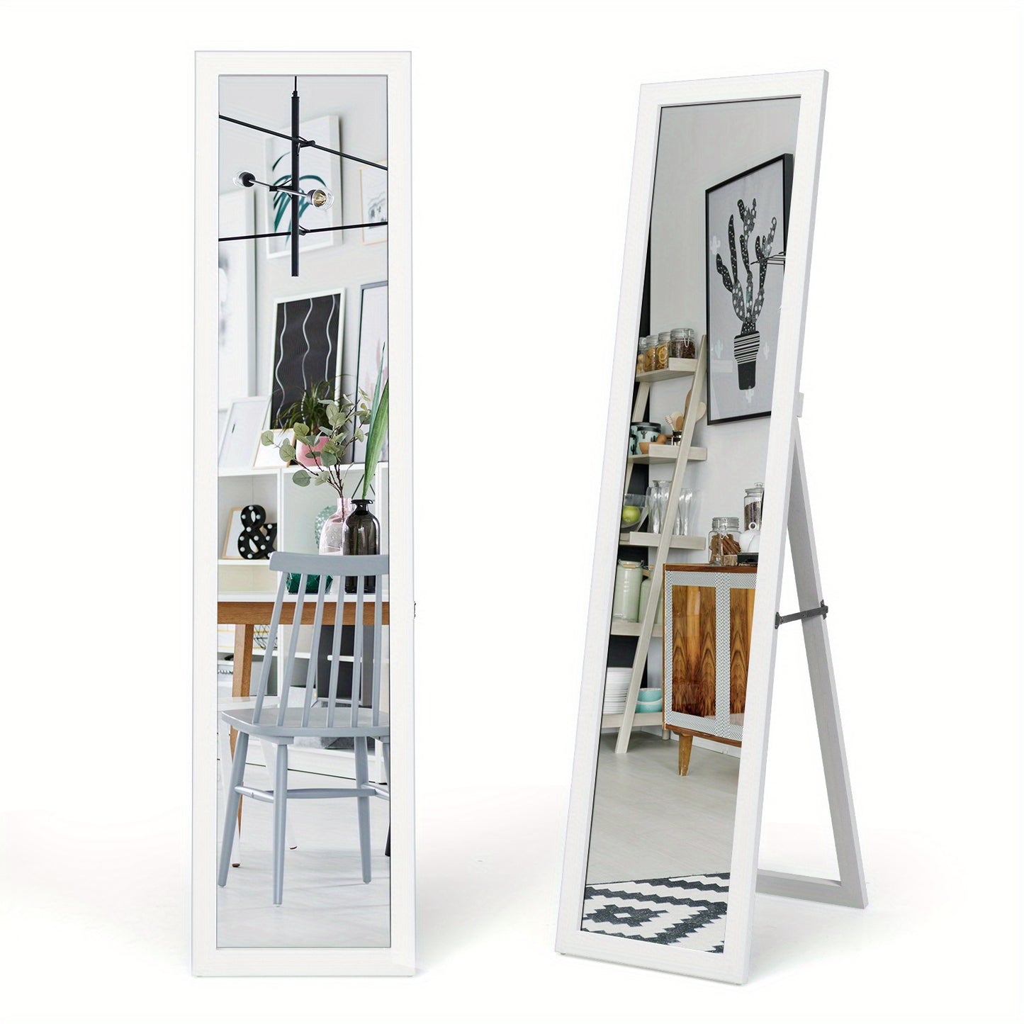 2-in-1 Kledingkast Spiegel – Staande Spiegel – Volledige Lengtespiegel – Dressoir Spiegel – Wandspiegel – MDF Houten Frame – Vervormingsvrij Glazen Spiegel – 37 x 155 cm – Breukwerende Veiligheidsspiegels