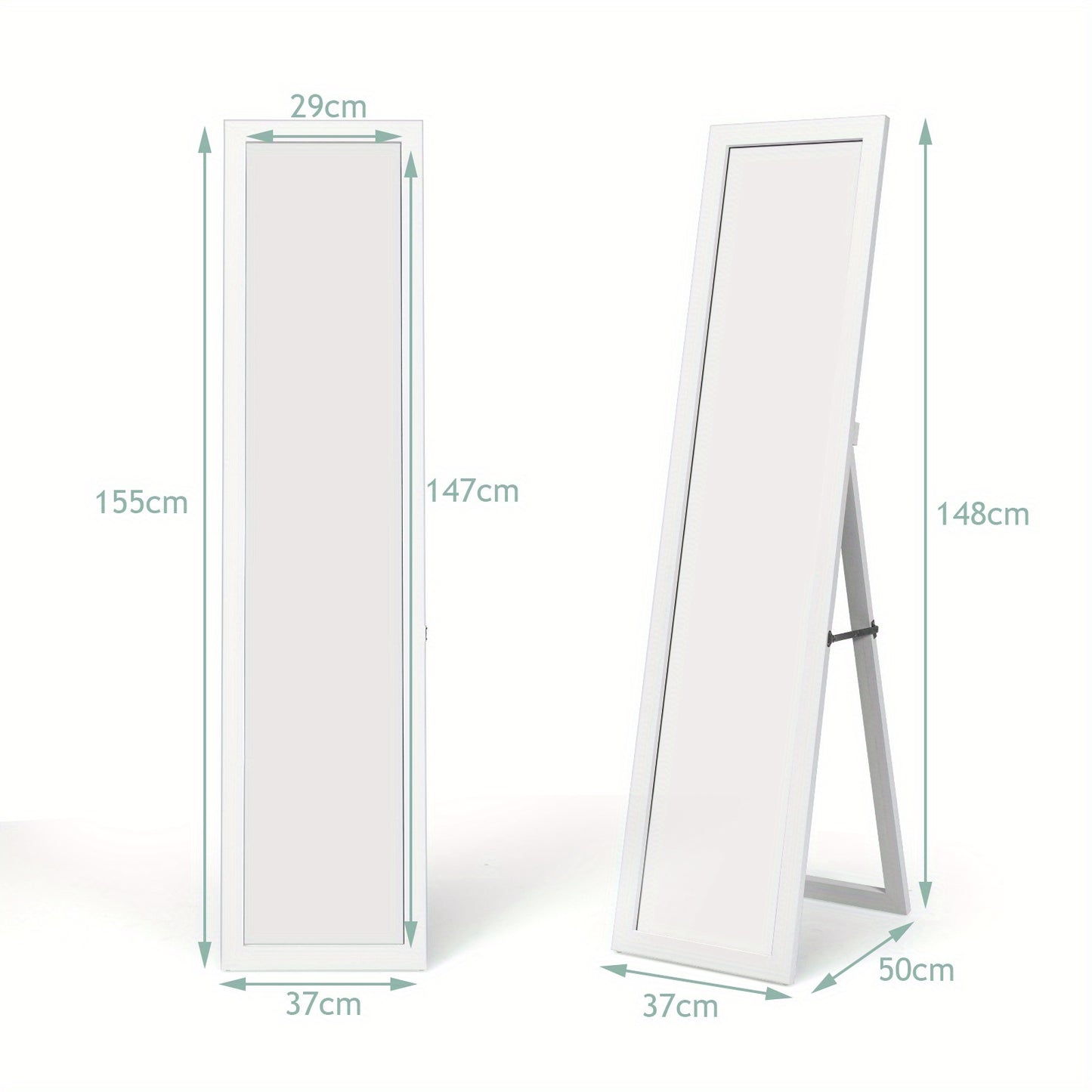 2-in-1 Kledingkast Spiegel – Staande Spiegel – Volledige Lengtespiegel – Dressoir Spiegel – Wandspiegel – MDF Houten Frame – Vervormingsvrij Glazen Spiegel – 37 x 155 cm – Breukwerende Veiligheidsspiegels
