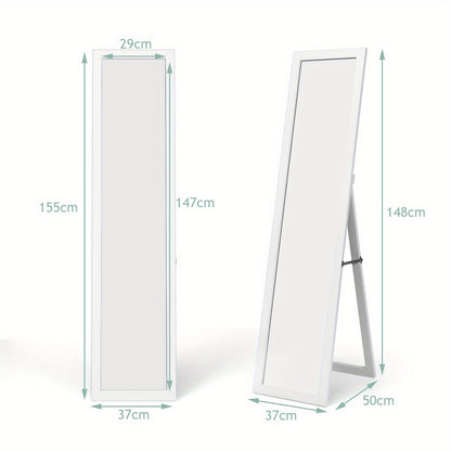 2-in-1 Kledingkast Spiegel – Staande Spiegel – Volledige Lengtespiegel – Dressoir Spiegel – Wandspiegel – MDF Houten Frame – Vervormingsvrij Glazen Spiegel – 37 x 155 cm – Breukwerende Veiligheidsspiegels