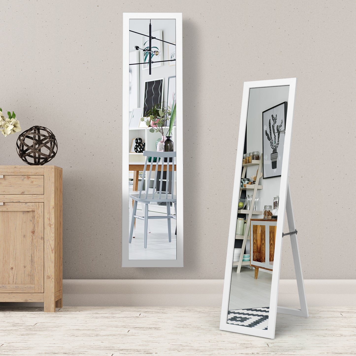 2-in-1 Kledingkast Spiegel – Staande Spiegel – Volledige Lengtespiegel – Dressoir Spiegel – Wandspiegel – MDF Houten Frame – Vervormingsvrij Glazen Spiegel – 37 x 155 cm – Breukwerende Veiligheidsspiegels