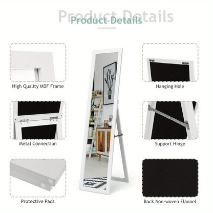 2-in-1 Kledingkast Spiegel – Staande Spiegel – Volledige Lengtespiegel – Dressoir Spiegel – Wandspiegel – MDF Houten Frame – Vervormingsvrij Glazen Spiegel – 37 x 155 cm – Breukwerende Veiligheidsspiegels